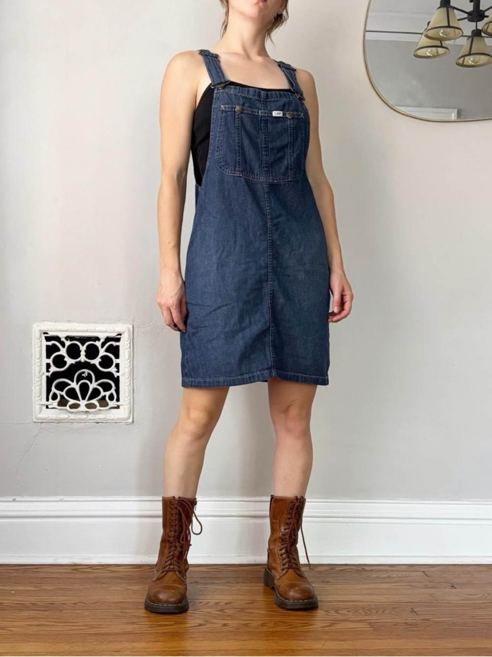 Vintage 90s Lee cottagecore denim overalls minidress